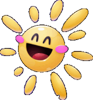 a cartoon sun with a smiley face and pink cheeks on a white background