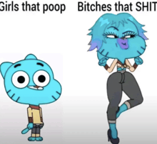 a cartoon character with the words " girls that poop bitches that shit " next to it