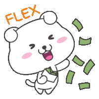 a cartoon bear is holding a bunch of money and the word flex is on the bottom