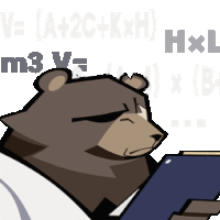 a cartoon of a bear holding a clipboard with a mathematical equation in the background