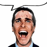 a man with blood on his face is screaming with a speech bubble above him