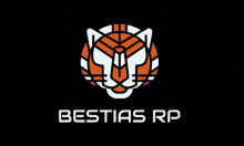 a logo for bestias rp with an orange and white tiger head