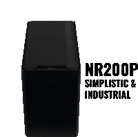 a black box that says nr200p simplistic and industrial on it