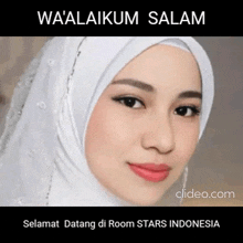 a woman wearing a white hijab with the words waalaikum salam on the bottom