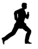 a black and white silhouette of a man running on a white background .