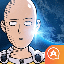 a cartoon of a bald man with a speech bubble that says ' app store '