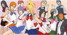 a group of people dressed up as sailor moon from naruto are posing for a picture .