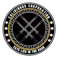 a logo for caliginous corporation with swords in a circle