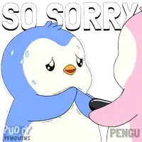 a cartoon of a penguin saying sorry