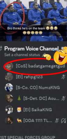 bro thinks he 's on the team program voice channel set a channel status cos badatgamegetgud s-co.co numzkng