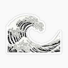 a black and white drawing of a large wave on a white background