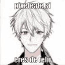 a drawing of a boy with white hair and a caption that says pixelate si eres de tibi .