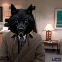 a picture of a man with a wolf 's head and the words 3look on the bottom right