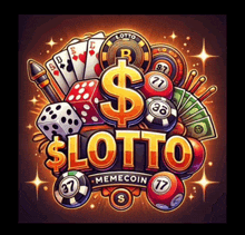 a lotto memecoin logo with dice playing cards and money