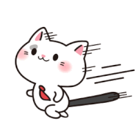 a cartoon cat is running with a pencil in its paws