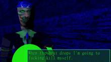 a screenshot of a video game shows a man with green eyes and the words when the beat drops i 'm going to