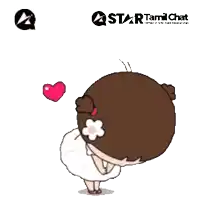 a cartoon girl with a flower in her hair and a star tamil chat logo