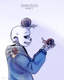 a drawing of a skeleton with a snail on his head and the words undertale snail below it