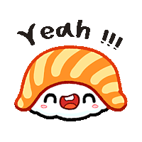 a cartoon drawing of a sushi roll with the words yeah !!! above it