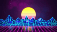 a computer generated image of a sunset over a mountain range