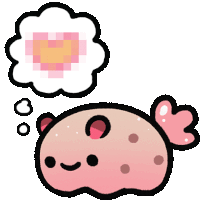 a cartoon drawing of a fish with a heart in a thought bubble