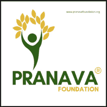 a logo for the pranava foundation with a person holding up a tree