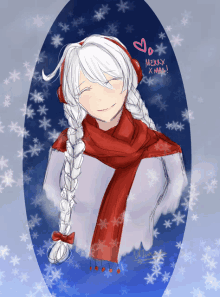 a drawing of a girl wearing headphones and a scarf with the words merry xmas written on it