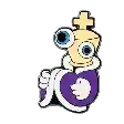 a pixel art drawing of a cartoon character with a cross on his head .