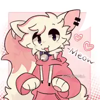 a drawing of a cat wearing a pink hoodie with the word meow on it