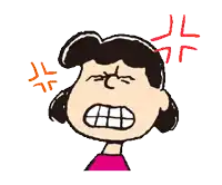 a cartoon drawing of lucy brown with an angry expression