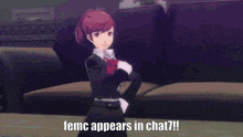 a woman 's legs are shown in a cartoon with the caption femc appears in chat7 !