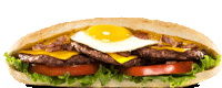 a sandwich with eggs cheese lettuce and tomatoes on a bun