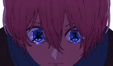 a drawing of a person with blue eyes