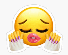 a sticker of a female emoji with pink lips and purple nails