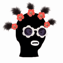 a silhouette of a person with flowers in their hair and sunglasses