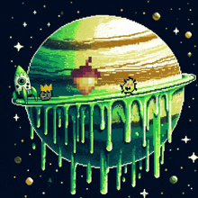 a pixel art drawing of a green planet