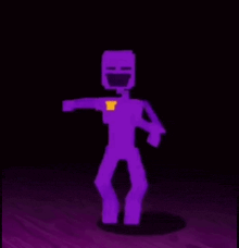 a purple skeleton is dancing in a dark room with a yellow star on his chest .