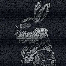 a black and white image of a bunny made up of words