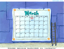 a cartoon drawing of a calendar with the month of march on it