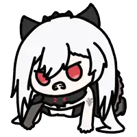 a drawing of a girl with white hair and black cat ears