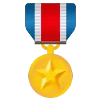 a gold medal with a red white and blue ribbon