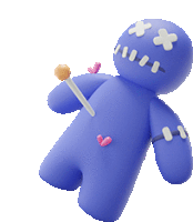 a blue voodoo doll with pins in it 's chest and arms