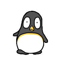 a cartoon penguin with big eyes and a yellow beak is standing on a white background