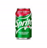 a can of sprite winter spiced cranberry soda on a white background .