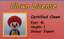 a clown license that has a picture of a clown on it