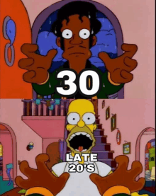 a cartoon of homer simpson screaming with the number 30 behind him