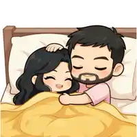 a cartoon drawing of a man and a woman sleeping together