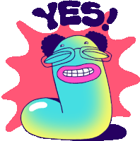 a cartoon of a worm with glasses and the word yes on it