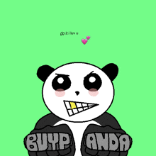 a cartoon panda bear with the words " buyp anda " on its feet