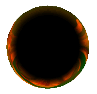 a black circle with a green and orange swirl around it